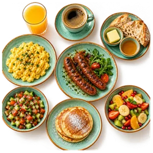 Brunch Grillades : merguez ou brochettes, œufs, salade marocaine et pancakes — Le Pavé, Guéliz Marrakech