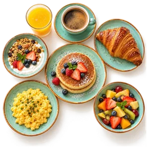 Brunch Le Pavé Classique : croissant, pancake, œufs, yaourt grec et salade de fruits — Marrakech